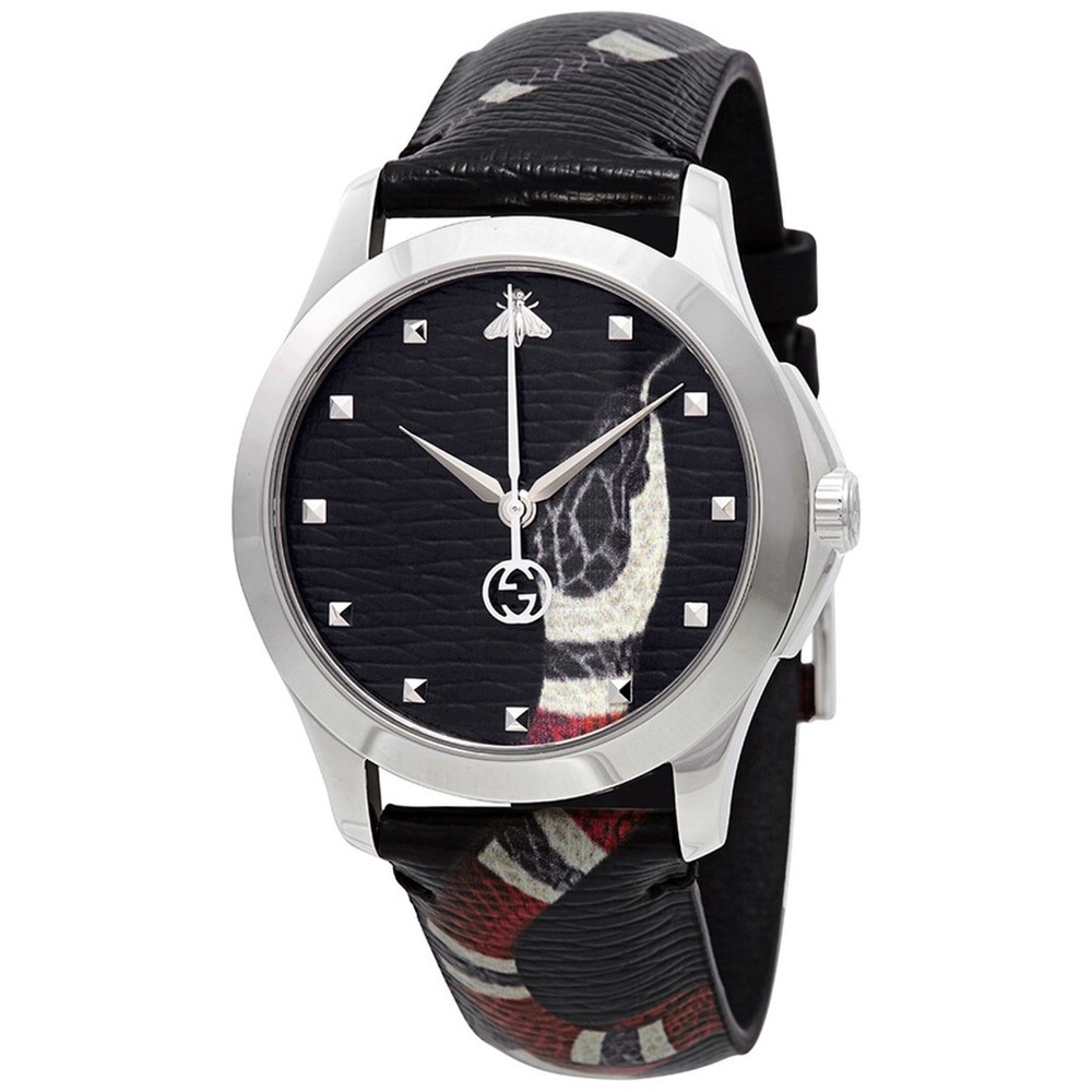 NIB! Gucci Le Marché Des Merveilles Quartz Black Dial W/ Snake Motif Men's Watch